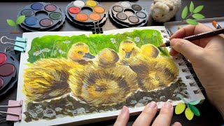 Baby geese mixed media art 🌿🌺 How I use fixative spray 😊 [upl. by Wetzell691]