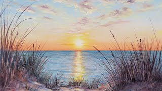 Sand Dunes Beach Sunset Seascape Acrylic Painting LIVE Tutorial [upl. by Uke]