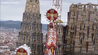 La Sagrada Família Basilica Barcelona Spain  Drone Footage Feb 2022 [upl. by Dowlen974]