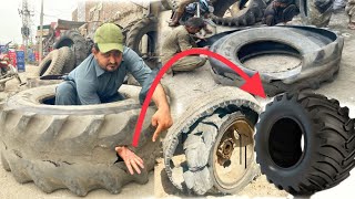 Amazing Technique to Retreading of Old Tractor Big Tire in Beautiful Way  Replace a Tractor Tire [upl. by Ellis]