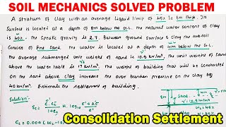 how to solve settlement problem  consolidation settlement problem  soil mechanics solved problem [upl. by Yema]