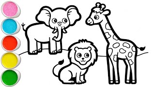 Safari Animals Drawing  Coloring and Painting for Kids amp Toddlers  How to Draw and Painting [upl. by Fortunna]