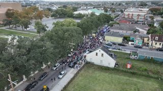 Second Line parade for longtime WWL anchor Eric Paulsen rolls on Rampart in New Orleans [upl. by Lelia]