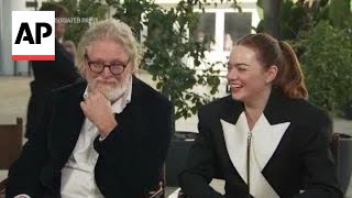 Oscar nominees 2024 Poor Things star Emma Stone amp screenwriter Tony McNamara AP interview [upl. by Nomolas]