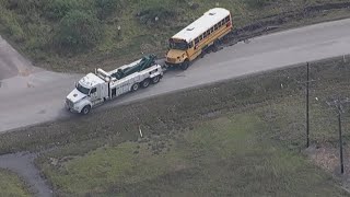 No injuries reported after Alvin ISD school bus flips on its side [upl. by Eisele]