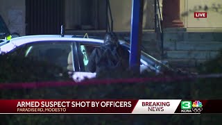 Armed suspect shot by officers in Modesto [upl. by Anwadal]