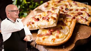 Flammkuchen selber machen Knuspriger Teig und herzhafter Belag  Flammkuchen Rezept I CALLEkocht [upl. by Divad]