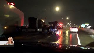 Semi Truck Crash Blocks I35 Lanes In SE Oklahoma City [upl. by Ty]