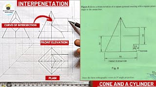 INTERPRETATION  Interpenetration in a SQUARE PYRAMID and SQUARE PRISM in Technical drawing [upl. by Pufahl535]