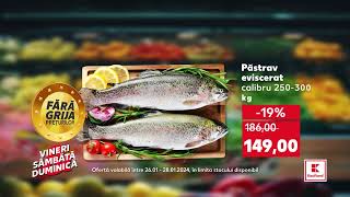 Oferta Kaufland din 2628 ianuarie  Creveți păstrăv și frigărui din carne de porc [upl. by Nnauol]