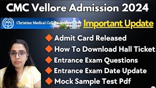 CMC Vellore Paramedical Admission 2024CMC Hall Ticket 2024 Download CMC Entrance Exam Questions [upl. by Esilenna]