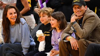 Ashton Kutcher and Mila Kunis Lookalike Kids Make RARE Appearance [upl. by Norvan]