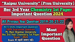 Bsc 3rd Year Chemistry 1st Paper Important Question 2024 Chemistry Paper Important Question 2024 [upl. by Nylssej]