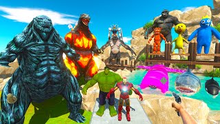 Hunting Godzilla Variant and Parkour Fights Reptiles Rescues Marvel  Animal Revolt Battle Simulator [upl. by Jennine]