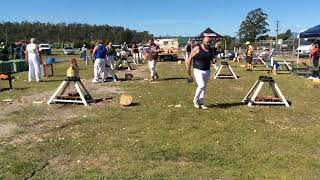 Woodchopping Final 300mm Standing Block Handicap NTAA Carnival Exeter 121024 [upl. by Burne]