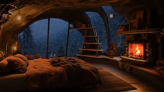 Unwind During a Snowstorm Night ❄️Cozy Cave Fireplace and Snowstorm ASMR for Ultimate Relaxation [upl. by Joshuah]