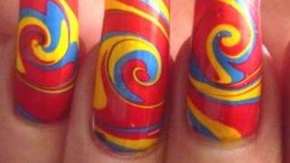 Psychedelic Summer Swirl Water Marble Nail Art Design Tutorial Technique HD Video [upl. by Glenine774]