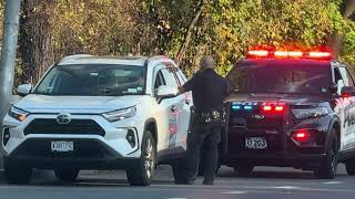 Yonkers Police Car Stop  MTA Bus almost hits a car while changing lanes from exit lane Viofo Video [upl. by Nosna]