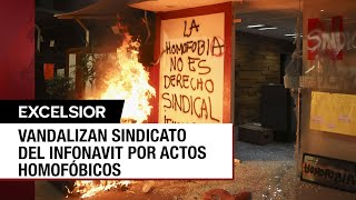 Vandalizan oficinas del sindicato del Infonavit por destrozo a bandera LGBT [upl. by Ainitsirc]