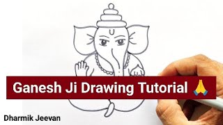 Ganesh Ji easy Drawing  Ganapati bappa drawing  How to draw Cute Ganesha  dharmik Jeevan [upl. by Olva137]