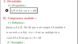 Cours Arithmétique dans Z  Partie 1  quot Divisibilité  Congruence Division euclidienne quot [upl. by Esma]