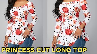 princess cut long top  cutting and stitching very easy method [upl. by Anivlem]