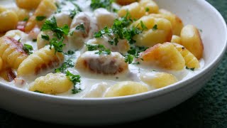 Gnocchi mit Käse Sahne Sauce 🧀🧀🧀 amp Speck 🥓🥓🥓  Rezept  Fast Food  Schnell  Einfach  Lecker [upl. by Anod]