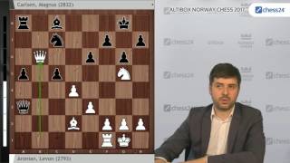 Peter Svidler analyses Aronian  Carlsen Norway Chess 2017 [upl. by Aileve]