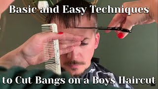 How to Cut Bangs on a boys haircut  Basic and Easy Techniques [upl. by Natica]