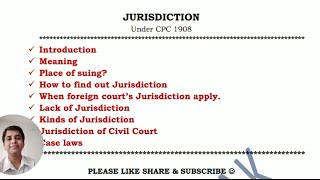 Jurisdiction under CPC  Jurisdiction of Civil Court under CPC [upl. by Karlotte]