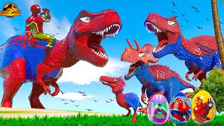 EPIC Spiderman TRex vs Pro 8 SuperHero Dinosaurs Team Jurassic World Dinosaur Pro 8 SuperHero Team [upl. by Auhsohey]