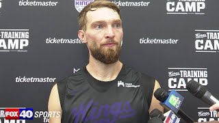 Domantas Sabonis discusses day one of Sacramento Kings training camp DeMar DeRozans first practice [upl. by Kendrick]