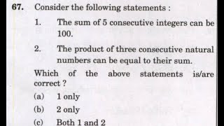 CSAT 2021 Solved Paper  Consider the following statements 1 The sum of 5 consecutive integers can [upl. by Weinstein]