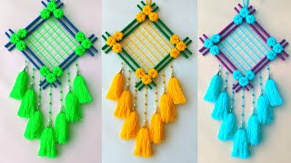 Easy Woolen Flower Wall Hanging Design for Home Decor  Woolen Wall Hanging Craft Ideas [upl. by Jonme]