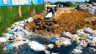 Nice Video Part 03 Landfill Processing Bulldozer HITACHI DX45M Pushing Soil into Flooded Place [upl. by Fanning]