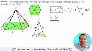 Pole całkowite ostrosłupa prawidłowego sześciokątnego o danych krawędziach  MatFiz24pl 👈 [upl. by Niltiak]