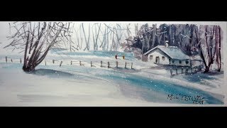 Vidéo 87 Comment peindre à laquarelle pour débutants UN PAYSAGE DE NEIGE [upl. by Eedebez]