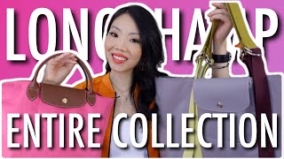 ENTIRE LONGCHAMP LE PLIAGE BAG COLLECTION Review 10 Size Comparison amp Organizers  FashionablyAMY [upl. by Suedama]