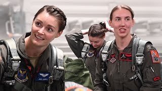 Female Pilots Fly F16 Fighting Falcon and T38 Fighter Jets [upl. by Aicercul]