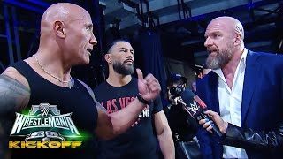 The Rock curses out Triple H following Cody Rhodes altercation WrestleMania XL Kickoff [upl. by Eicart]