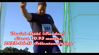 Daniel Ståhl Sweden discus 7093 meters 20230611 Sollentunavallen [upl. by Iralav239]