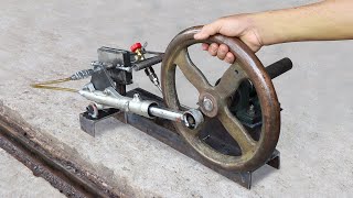 Making a Simple Compressed Air Engine from Old Motorcycle Fork  DIY Machine Idea [upl. by Dnaleel426]