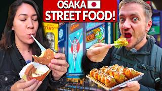 STREET FOOD TOUR in Osaka Japan First Time Experience [upl. by Hannaj]