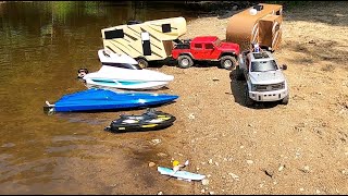 Rc KAYAK RC CAMPER TRAILERCENFORD RACING F450 DUALLYJET SKI BRUSHLESS ADVENTURE [upl. by Annelak]