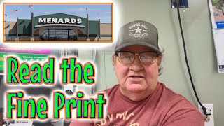 Getting a Refund from Menards  READ the FINE PRINT [upl. by Htaek]