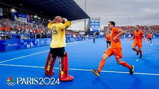 Netherlands mens field hockey HANGS ON through shootout vs Germany for gold  Paris Olympics [upl. by Natan]