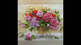 Ribbon embroidery designs Ribbon work embroideryribbon flowers craftribbon work [upl. by Havard]