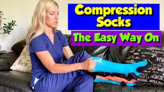 How to Put On Compression Socks THE EASIEST WAY [upl. by Sices556]