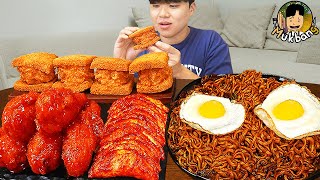 ASMR MUKBANG 직접 만든 양념 치킨먹방 튀김만두 짜파게티 레시피 amp 먹방 FRIED CHICKEN AND BLACK BEAN NOODLES EATING SOUND [upl. by Barabas296]