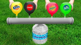 Coca Cola Fanta Sprite and Mirinda vs Mentos inside Balloons [upl. by Imoin]